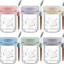 6 Pack Overnight Oats Containers with Lids and Spoons, 16 oz Glass Mason Overnight Oats Jars, Large Capacity Airtight Jars for Milk, Cereal, Fruit