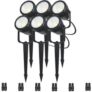 Low Voltage Safety Landscape Lights Outdoor: 7W 840LM LED Landscape Lighting with Connectors & Transformer for Tree Garden Yard Pathway | 24V Warm Yellow 3000K Spotlights | IP65 Waterproof | 6 Pack