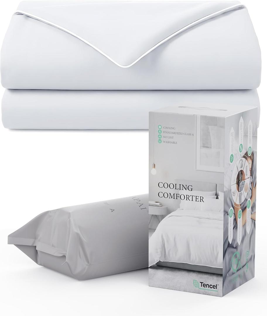 Cooling Comforter, Cooling Blanket for Hot Sleepers, All Season Lightweight Comforter for Night Sweats, Down Alternative Duvet Insert, Blanket for Night Sweats, Queen - 90"x90"(Arctic White)