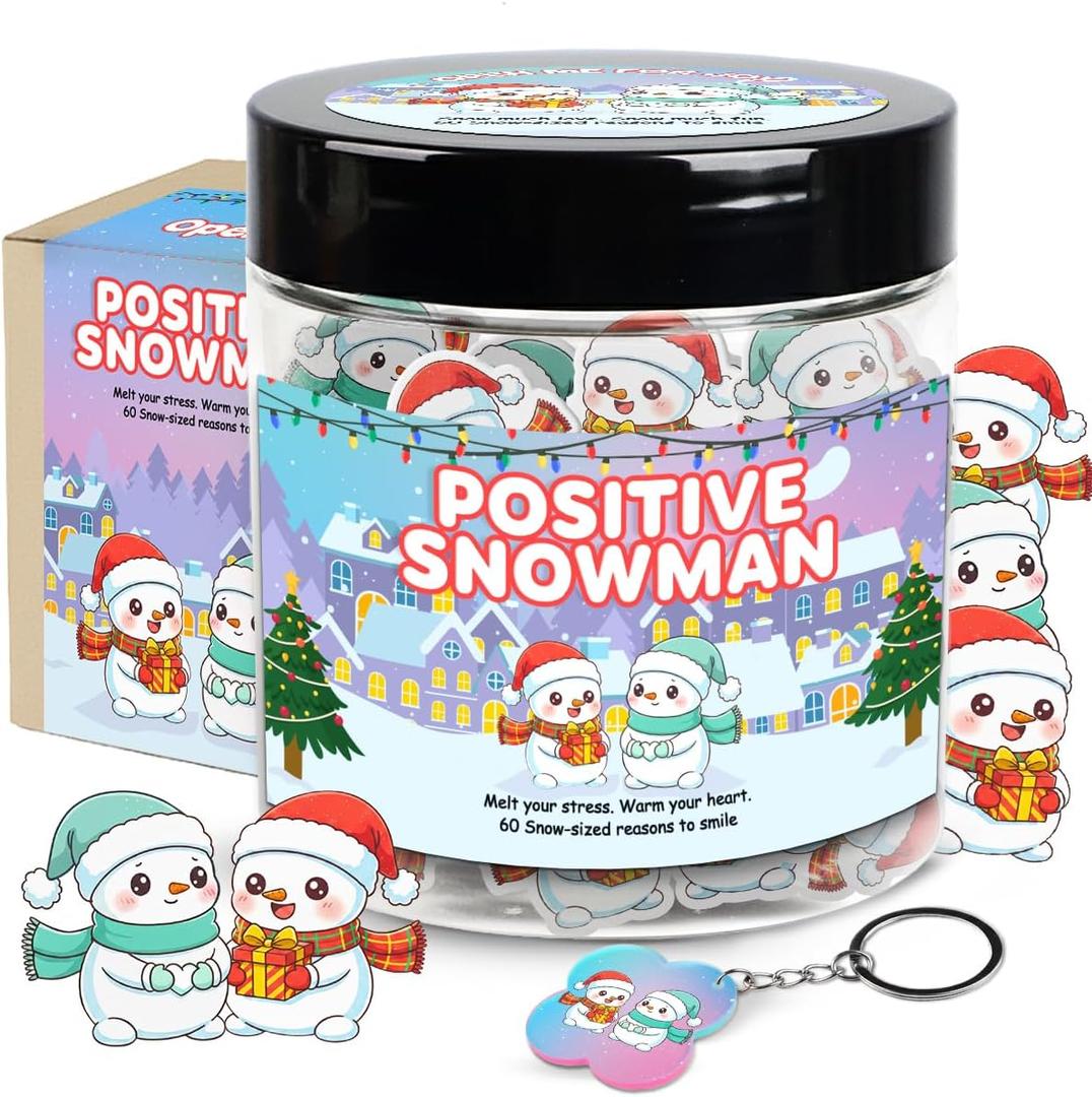 Positive Snowman Jar, 60 Positive Notes Snowman Jar, Stress Relief Gift, Stocking Stuffers for Kids, Gag Gifts Funny Adult, Christmas Gifts for Women Trendy, Gift for Friends
