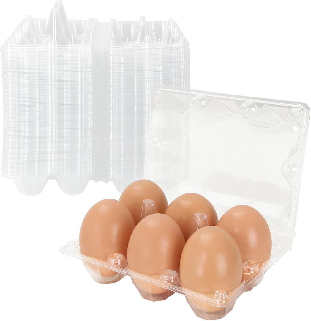 DAJAVE 100 Pack Plastic Egg Cartons Bulk, 2x3 Egg Holders Style Holds up for 6 Eggs, Half Dozen Egg Carton for Family, Pasture, Farm Markets Display(Medium)