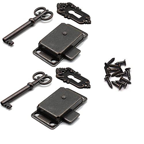 Kerixi Vintage Cabinet Cupboard Furniture Decorative Lock Case Box Lock with Key and Screws (2 Packs)