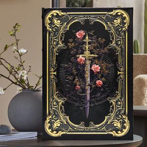 Premium Canvas Book Shaped Box with Gold Foil Decorative Storage,Secret Safe for Valuables, Remote Control Holder Elegant Home Office Decor Large Size Box