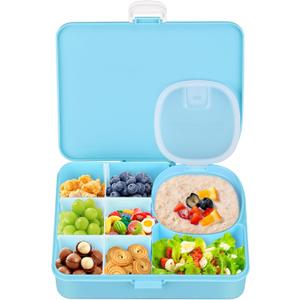 Pawtong Snackle Box Container for Kids,Adjustable Compartments,Reusable Snack Containers with Lids,Easy-Open Latch,Lunch Food Containers,Dishwasher Safe,Leak-Proof Silicone Ring(1 Pack- Blue)