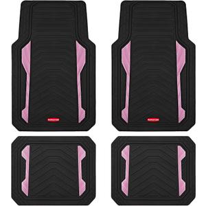 Rubbermaid Car Floor Mat, Heavy Duty All-Weather Car Mats Full Set with Dual-Tone Pink Aluminum Inserts Universal Fit, Anti-Slip Backing, Trim-to-Fit for Most SUV, Sedan