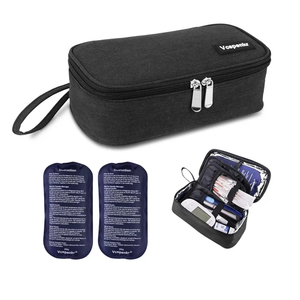 Insulin Cooler Travel Case, Diabetic Medicine Carrying Bag with 2 * 200g Ice Packs, Insulated Organizer Medication Cooler Bag for Insulin Pens and Diabetes (Black