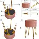 IBUYKE Velvet Storage Footrest Stool Ottoman, Makeup Vanity Stool Side Table with Golden Steel Legs Removable Cover, Coffee Table Top Cover, Pink LG-20P