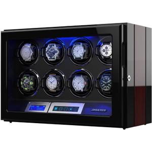 Watch Winder, Adjustable [Upgraded] Watch Pillows, 8 Winding Spaces Watch Winders for Automatic Watches, Built-in Illumination (Wooden)