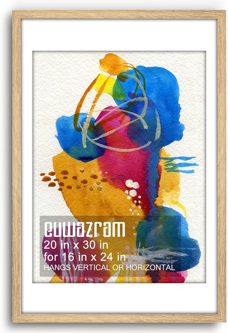 Rustic Oak 20x30 Frame - Single Frame, 20 x 30 Poster Frame with Mat for 16x24, Picture Frames for Artwork, Puzzles, Photos and Movie Posters