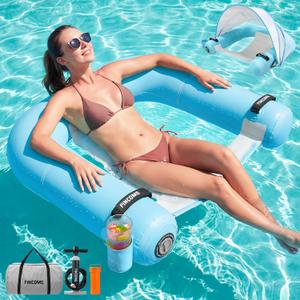 Pool Chair Float Adults Inflatable Pool Float Chair with Detachable Canopy, 47 inches x 39 inches