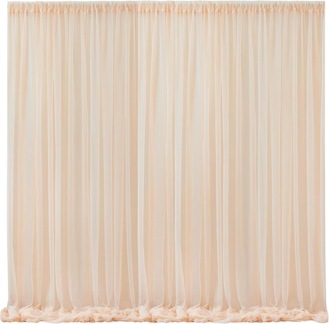 10x10 Champagne Tulle Backdrop Curtains for Parties, Sheer Backdrop Curtain Wedding Photo Background Drapes for Baby Shower Photography Birthday Party