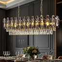 40" Rectangular Crystal Chandelier, 15-Light Smoke Grey K9 Crystals with Gold Frame, Adjustable Height Dining Room Light Over Table for Kitchen Island Living Room