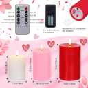 6 Pcs Valentine's Day Flameless Candles LED Flameless Pillar Candles Wax LED Fake Candle with Remote and Timer Flickering H 4" 5" 6" for Home Table Dating Wedding Party (White,Pink,Red)