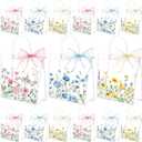 SilTriangle 30 Pcs Wildflower Gift Bags with Handle 7.8 x 7.8 x 3.1'' Clear PVC Spring Gift Bags with Bow Ribbon Reusable Floral Plastic Goodie Tote Bag for Bridal Baby Shower Birthday Tea Party Favor