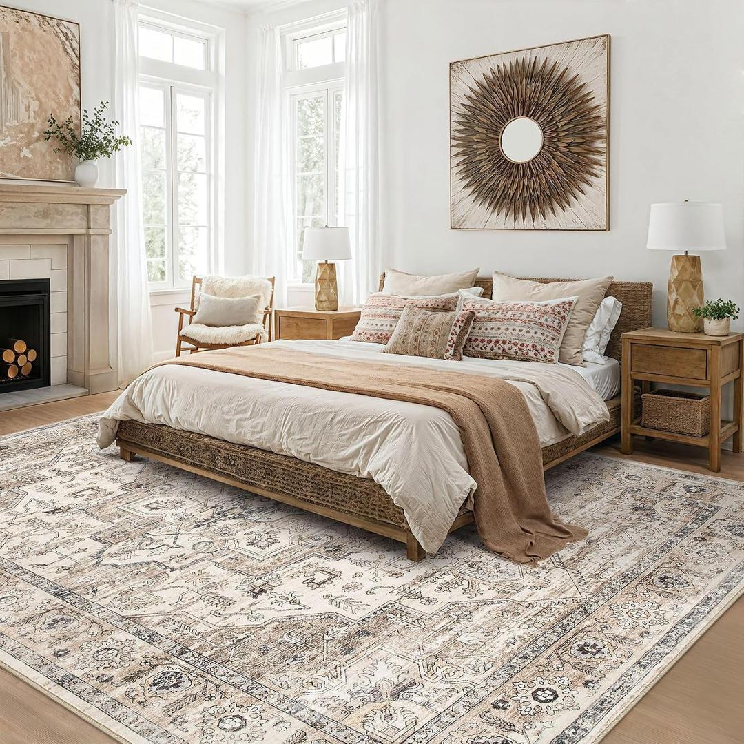 7x10 Area Rug: Washable Vintage Tea Brown Rugs for Living Room
Non Slip Stain Resistant Indoor Floor Carpet for Bedroom Dining Farmhouse Nursery Office Home Decor Kid & Pet Friendly