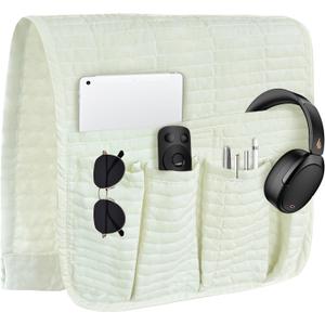 MEHIDFY Sofa Armrest Caddy, Waterproof Bedside Storage Organizer, Non Slip Armchair Pockets, Remote Control Holder for Couch, Handy Pouches with 6 Pockets for TV Remote, Phone, Magazine(White)