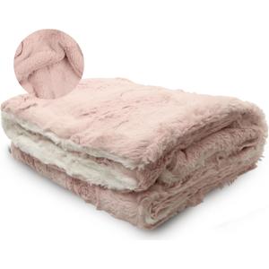 Peluche Lux Faux Fur Baby Blanket - Luxurious Cuddle and Swaddle Blanket for Newborn - Soft Plush Baby Blankey - Fuzzy Baby Blankets for Boys & Girls (ICY Rose and Natural, 29" x 36")