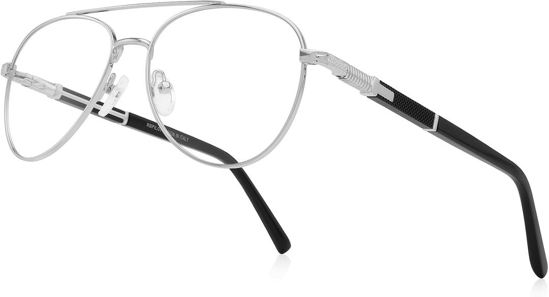 Classic Aviator Reading Glasses for Men Women Light Blocking Computer Readers Spring Hinge Metal Frame Acetate Legs, 1.5x