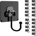 Large Adhesive Hooks, 20 Black Heavy-Duty 40 lb Adhesive Wall Hooks, Waterproof, Rustproof, Ideal for Hanging, Suitable for Bathroom, Kitchen, Home, Ceiling and Window