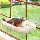 Zakkart SnugCloud Foldable Cat Window Perch - Cordless, Ultra Soft Machine Washable Bed with 4-Sided Bolster, Metal Frame - Window Hammock for Large Cats and Kittens (Cream White, Large25.6"x16.5")