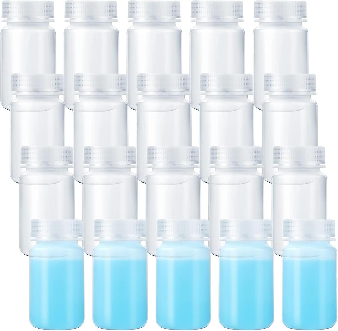 Pinkunn 20 Pcs Plastic Sample Bottles 4oz/ 125ml Laboratory Grade Polypropylene Wide Mouth Reagent Bottles Clear Liquids Storage Containers with Lids Leak Proof Containers for Lab Classroom