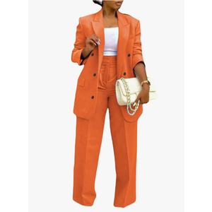 LROSEY 2 Piece Outfits for Women Dressy Double Breasted Blazer Jackets High Waisted Wide Leg Pants Suits Set Casual Business, Size 2XL