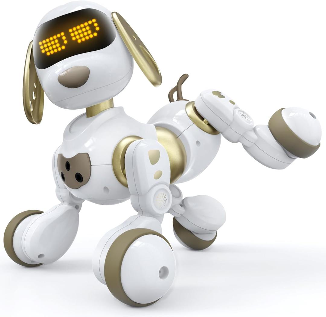 Ruko 18011 Remote Control Robot Dog Toy, Programmable Smart Interactive Pet Puppy with LED Eyes, Sound and Touch Intelligent Robotic Dogs, Ideal Gift for Boys & Girls Age 3 4 5 6 7 8 9, Gold