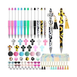 112 Pcs Beadable Pens Bulk 12 Pcs Jesus Assorted Colors Beads Tassels DIY Making Kit Multicolor Cross Silicone Focal for Pens Ball Point Pen for Students Office School