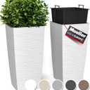 Mueller M-Resin Heavy Duty Tall Planter, Indoor/Outdoor Grande Plant, Tree, Flower Pot, 2-Piece Set, 27.5, Modern Design, Built-in Drainage, White (27.5 x 14", White)