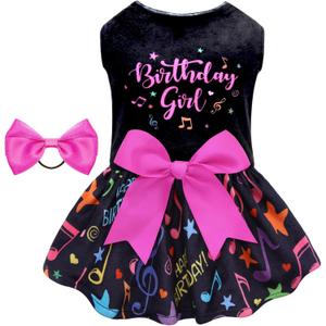 CuteBone Birthday Dog Dresses Velvet Holiday Small Dogs Clothes Onesie Pet Apparel Girl Puppy Skirt with Bow Hair Rope CVA50XS-D (Happy birthday song), Size XS