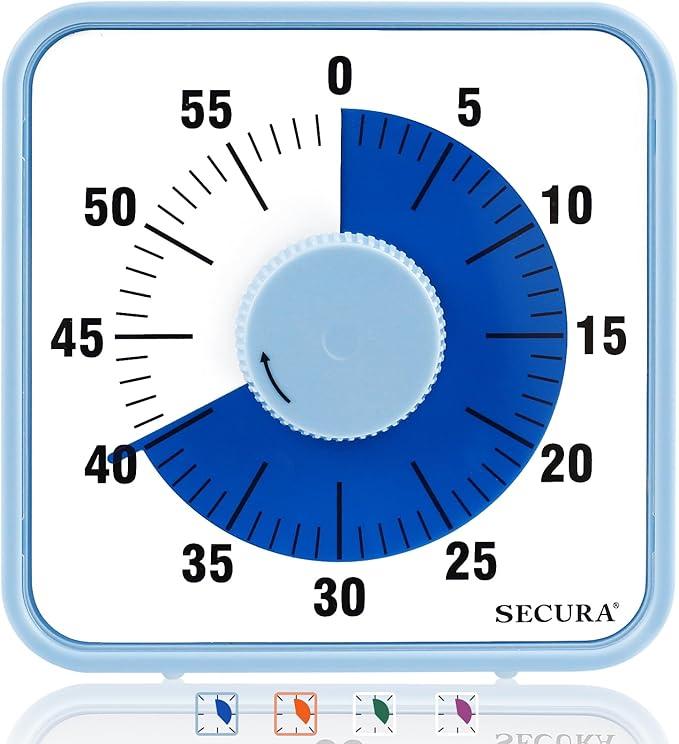 Secura 60-Minute Visual Countdown Timer, 7.5-Inch Oversize Classroom Visual Timer for Kids and Adults, Durable Mechanical Kitchen Timer Clock with Magnetic Backing , Navy Purple 