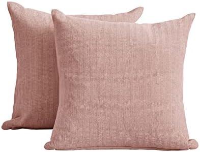 PLEASANT BOULEVARD | Chenille Pillow Case Covers 20 by 20 Inch, Soft Cozy Decorative Cushion for Home Bedroom Living Room Bed Sofa Chair (Pink, 2 Pack)