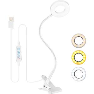 HIYAA Desk Lamp Clip On Clamp Light & 3 Light Mode 10 Dimmable Brightness Eye Caring Book Adjustable for Reading Studying Working Video Conference Lighting - White