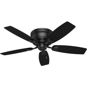 Hunter 48 inch Outdoor or Indoor Ceiling Fan No Light - Low Profile Mount, Black Ceiling Fan without Light, For Patio, Porch, Garage, or Living Room, 5 Blades, Pull Chain - Sea Wind 53118, Matte Black