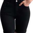 roswear Women's Mid Rise Skinny Butt Lifting Stretchy Bermuda Jeans Shorts (Medium, Black)