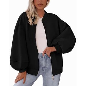 KIRUNDO Oversized Sweatshirt for Women Fall Fashion 2025 Zip Up Bomber Jacket Casual Long Sleeve Outerwear Winter Outfits Size M