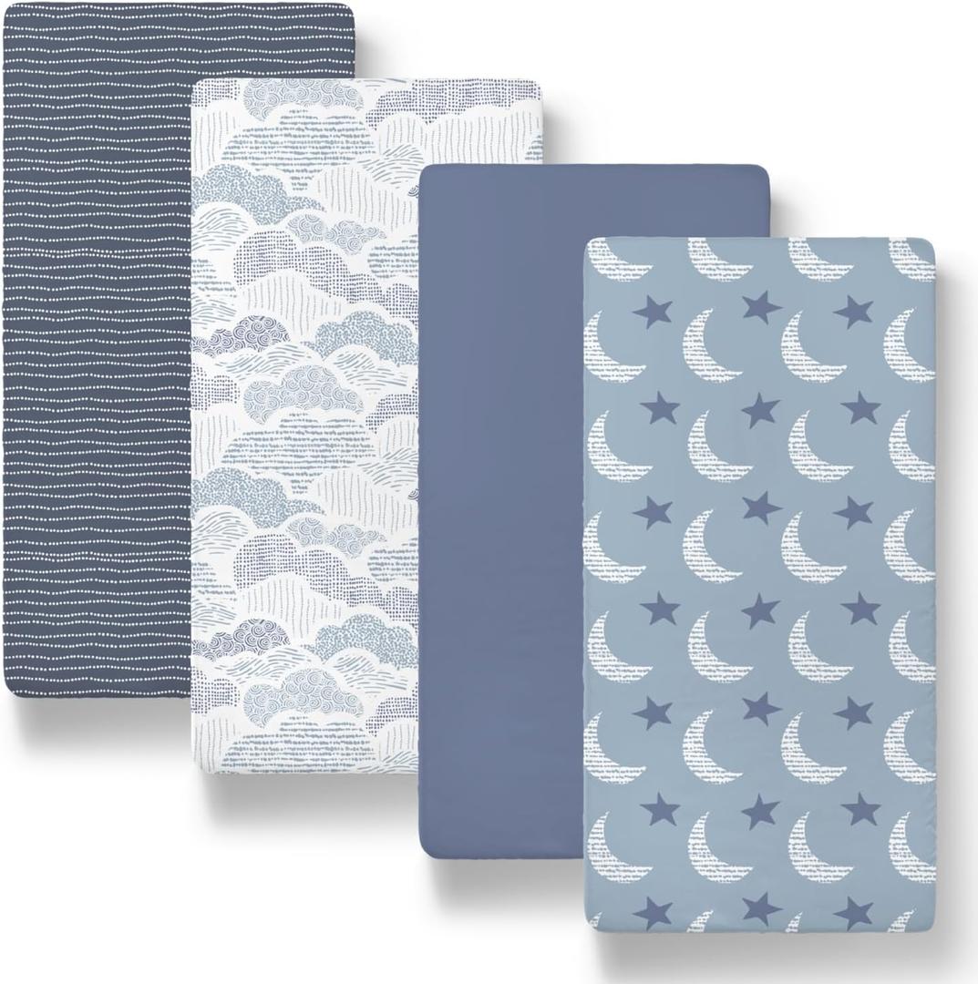 The Peanutshell Baby Bassinet Sheets 4-Pack for Girl or Boy - Soft, Oval & Fitted Baby Girls or Boys Sheet, Rectangle, Fitted Covers for Crib, Halo Bassinet Mattress - Soft Cloud