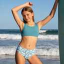 Enlifety 5-16T Girls 3 Piece Bikini Swimsuit Quick Dry Bathing Suit with Kimono Cover Up (11-12 Years, Green Daisy)