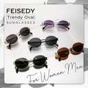 FEISEDY Trendy Retro Oval Sunglasses for Women Men Small Metal Frame Sun Glasses UV400 Shades B0124