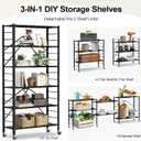 Himix 6 Tier Foldable Storage Shelves, Expandable Folding Bookshelf with Wheels, Changeable into 2 Shelf Units, Collapsible Adjustable Storage Rack Metal Shelves for Garage, Kitchen, Black