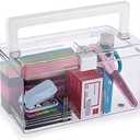 BTSKY Multipurpose Plastic Storage Box with Top Handle & Latch Lock- Portable Storage Box Sewing Box, Tool Box with 2 Removable Grids and Anti-slip Feet for Organizing Art Craft Supplies, Cosmetics,