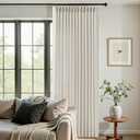 70 Inch Extra Width Pinch Pleated Curtains, Memory Trained Pleated Linen Sheer Curtain Light Filtering Privacy Hooks Rings Back Tab Drapes for Living Room Sliding Door, 1 Panel, 70x96, Natural