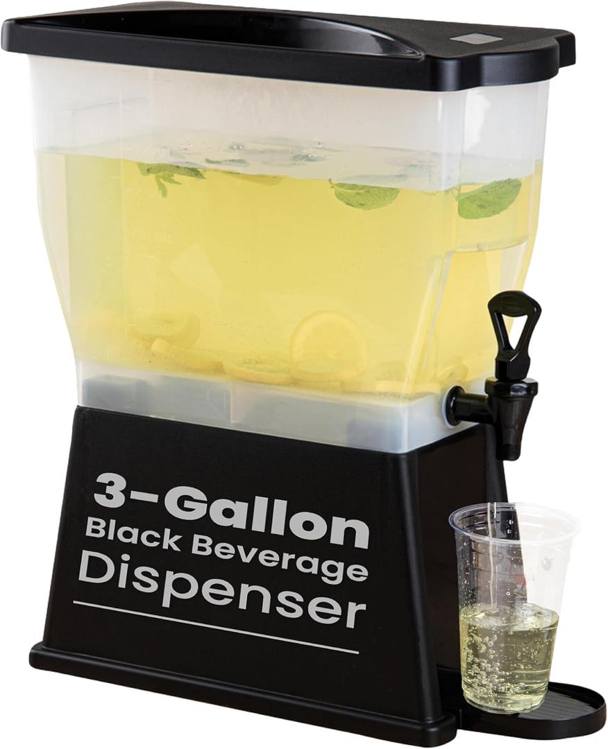 Restaurantware Bev Tek 3 Gallon Drink Dispenser 1 Dishwashable Beverage Dispenser - Detachable Tank Includes Decals Black Plastic Carnival Juice Dispenser With Stand Push-Button Spigot