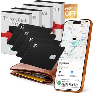 SPOTMINDERS Apple MFi Certified Credit Card Wallet Tracker PRO 4-Pack (iOS Only) Works with Apple Find My Rechargeable Tracking Card for Wallet IP68 0.07in Slim iPhone Item Finder for Luggage or Purse