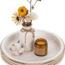 Hanobe Round Wooden Decorative Tray: White Washed Bead Tray Decor for Coffee Table Centerpiece Rustic Farmhouse Tray for Kitchen Counter Living Room (11.8")