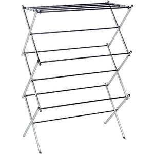Amazon Basics Foldable Portable Metal Clothes Drying Rack for Indoor Air Drying, Energy Saving, 14.5 x 29.5 x 41.8 inches, Chrome Silver