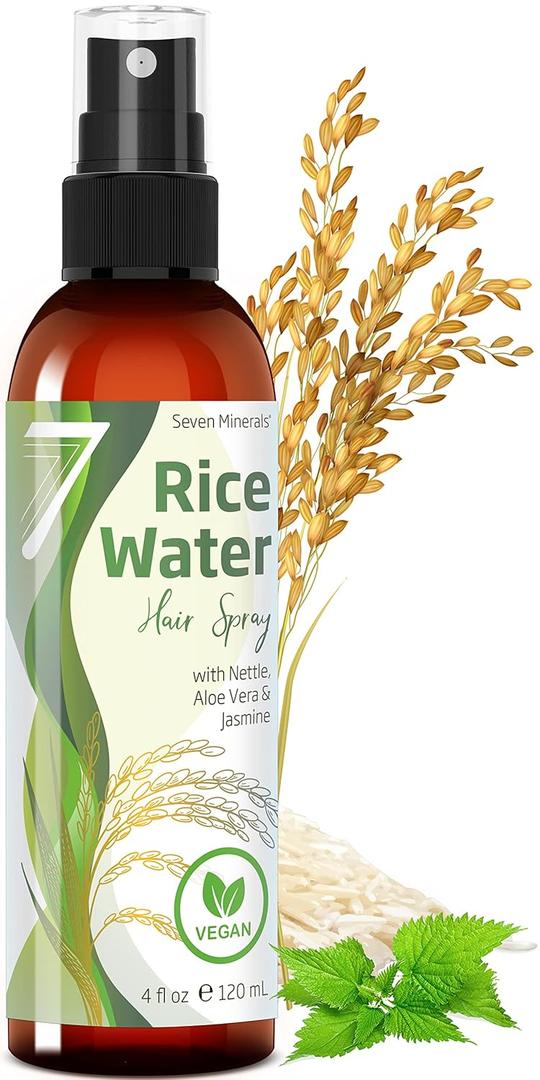 Seven Minerals, NEW Fermented Rice Water for Hair Growth - Blended with Nettle, Aloe Vera & Jasmine - Vegan Non-Greasy Rice Water Spray - Thicker, Longer, Softer Hair for Women & Men (4 fl oz)
