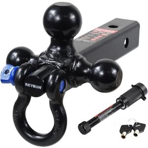 Trailer Hitch Tri-Ball Hitch Mount with Rotatoble Tow Shackle, fits for 2-inch Hitch Receiver, Hitch Lock Pin Included