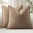 ANRODUO Pack of 2 Decorative Linen Pillow Covers Coco Brown Neutral Farmhouse Boho Soild Cushion Case Soft Accent Pillowcase for Couch Sofa Bedroom Living Room Summer Home Decor 20 x 20 Inch