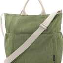 Prite Corduroy Tote Bag for Women Large Crossbody Hobo Shoulder Bag with Pockets Tote Handbag for Work,College,Shopping (Green)
